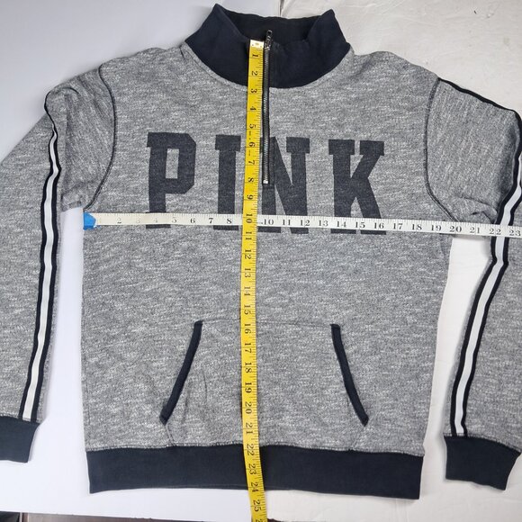 V/S PINK Limited Edition  XS Quarter Zip Pullover Front Pocket Fleece Gray White - Picture 8 of 11